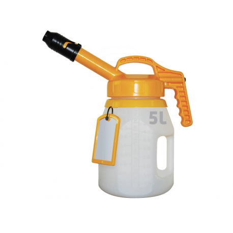 Secur-Huile 5L Bec Long Jaune, Broc sécurisé pour vos appoints d'huile, débit important.